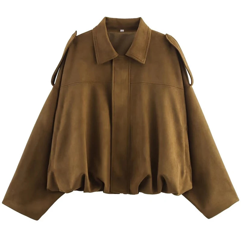 2026 Women's Bomber Jacket Lapel Long Sleeve Zipper Suede Jacket Women New High Street Cropped Racing Jackets Coats Outerwears