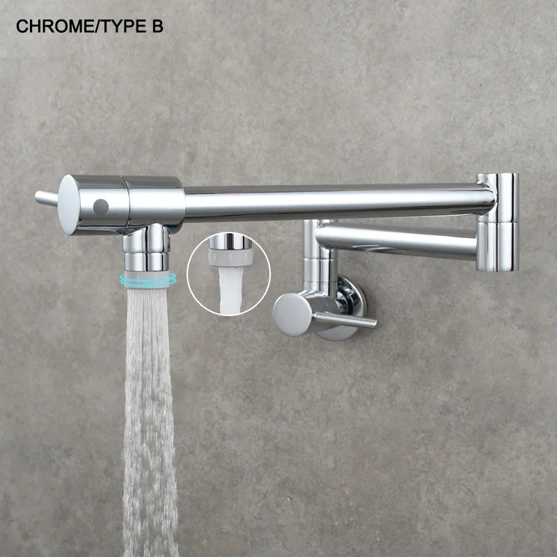 Brass Pot Filler Tap Wall Mount Foldable Kitchen Faucet Single Cold Single Hole Sink Tap Rotate Folding Spout Chrome Gold Black