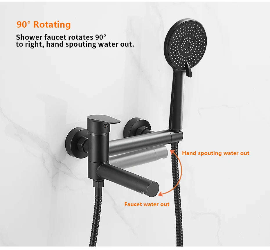 Shower Faucet Black Brass Wall Mount Bathtub Faucet Shower Square Style Handheld Single Handle Luxury Bathroom Mixer Tap 877910