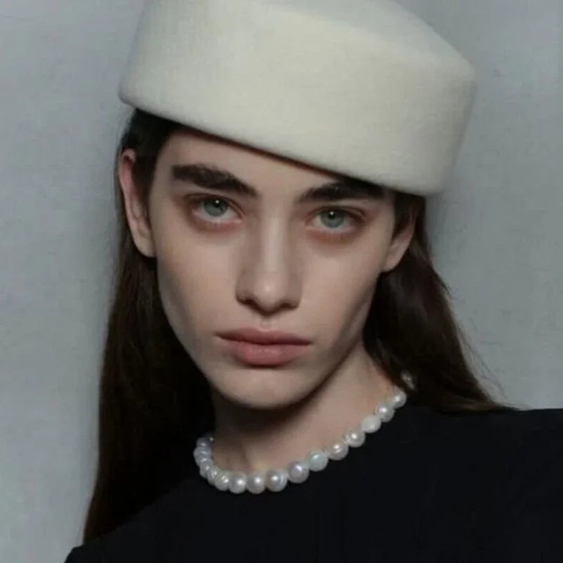 Women Berets Hat Fashion Fall Winter Vintage Concave Top Pillbox Cap 100% Wool Fedoras Hats Wedding Designer Western Church Hat