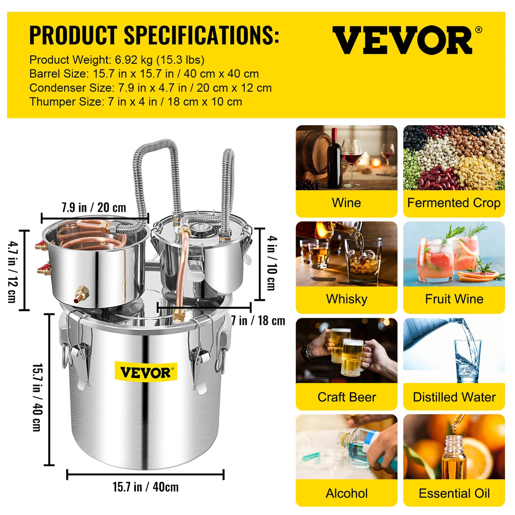 SucceBuy 50L Alcohol Water Distiller Bottle DIY Moonshine Equipment Stainless Steel Brewing Machine for Whisky Wine Dispenser