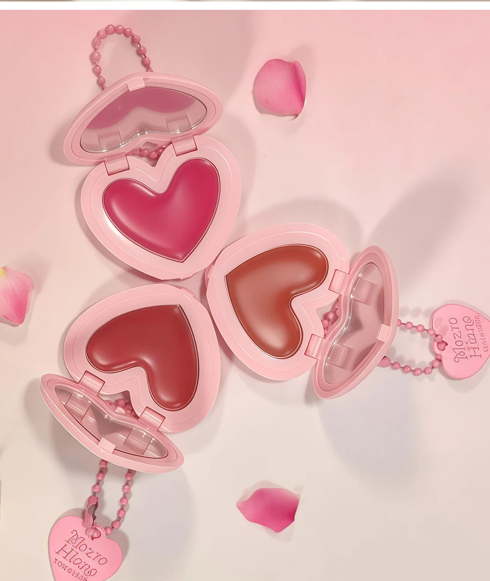 Waterproof Heart Shaped Cream Blush Long Lasting Silky Smooth Mirror Finish Lip Cheek Contour Brighten Tipsy Makeup