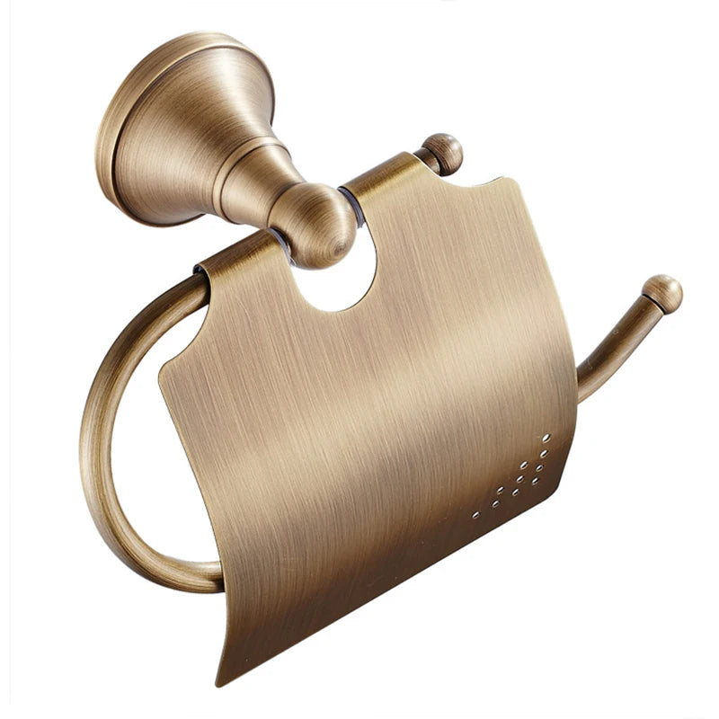 Antique brass plated wall-mounted towel rack bathroom hardware pendant set paper towel holder coat hook toilet brush ELA68A