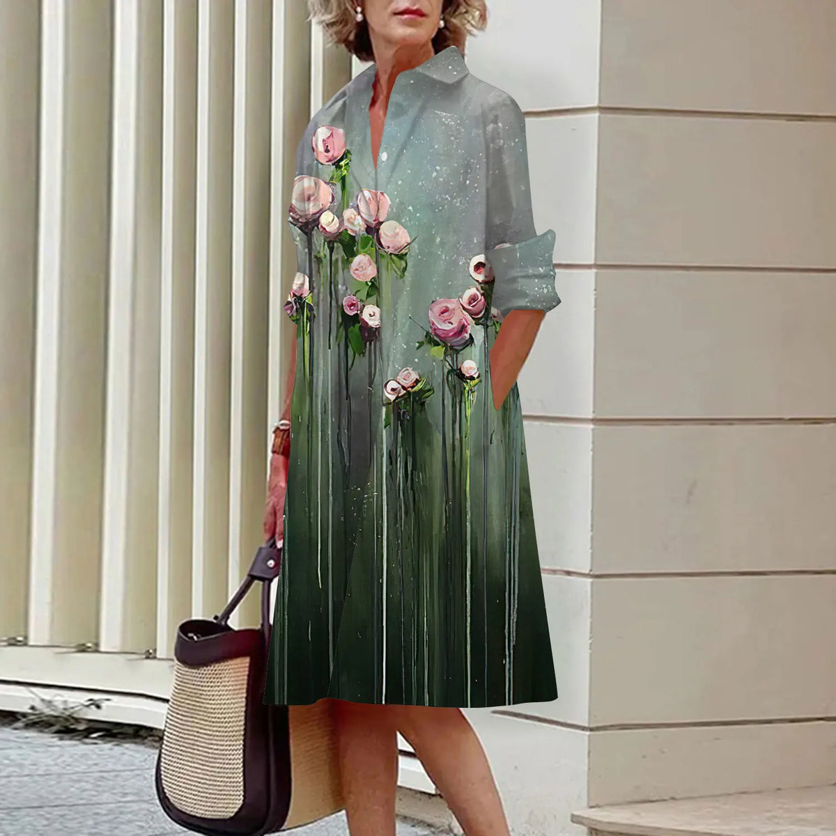 Spring and Summer Women's Dresses Fashion Lapel Printed Long Sleeve Shirt Street Shooting High Temperament New Traveling Gowns