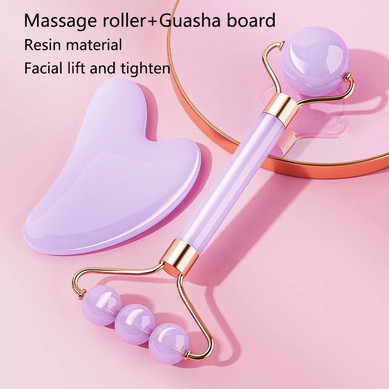 Double Head Facial Massage Roller Eyes Face Lifting Tighten Resin Guasha Board Roller Face Spa Massager Beauty Skincare Tools