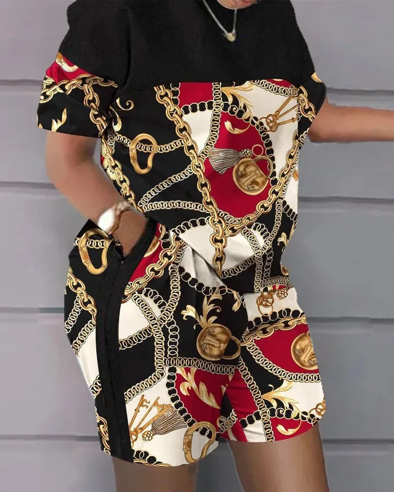 2026New Casual Set Solid Color Printed Shirt Button Long Sleeve Top+Pocket Shorts Set for Women womens matching sets 2 piece set