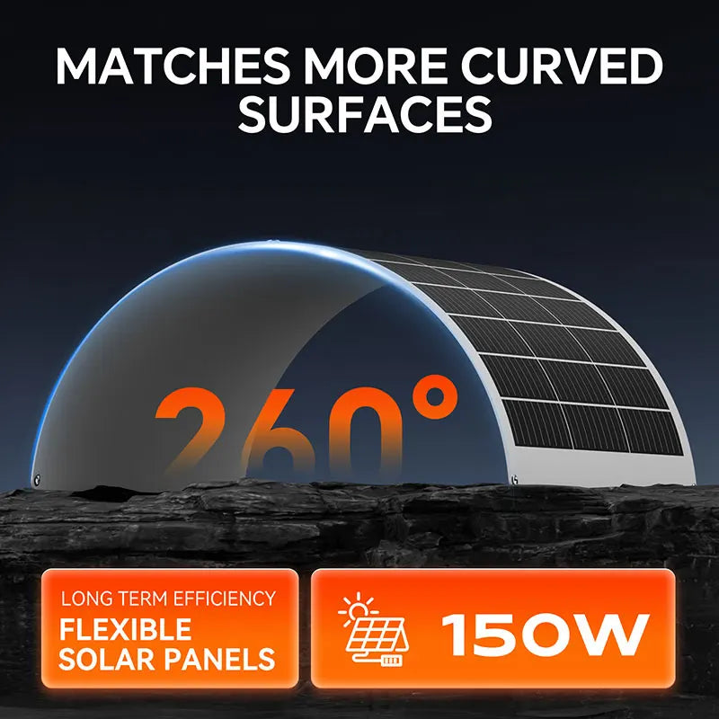 Flexible Solar Panels 150W Waterproof Monocrystalline Solar Panel Camping RV Home Charge 12V for Home RV Yacht Boat Car