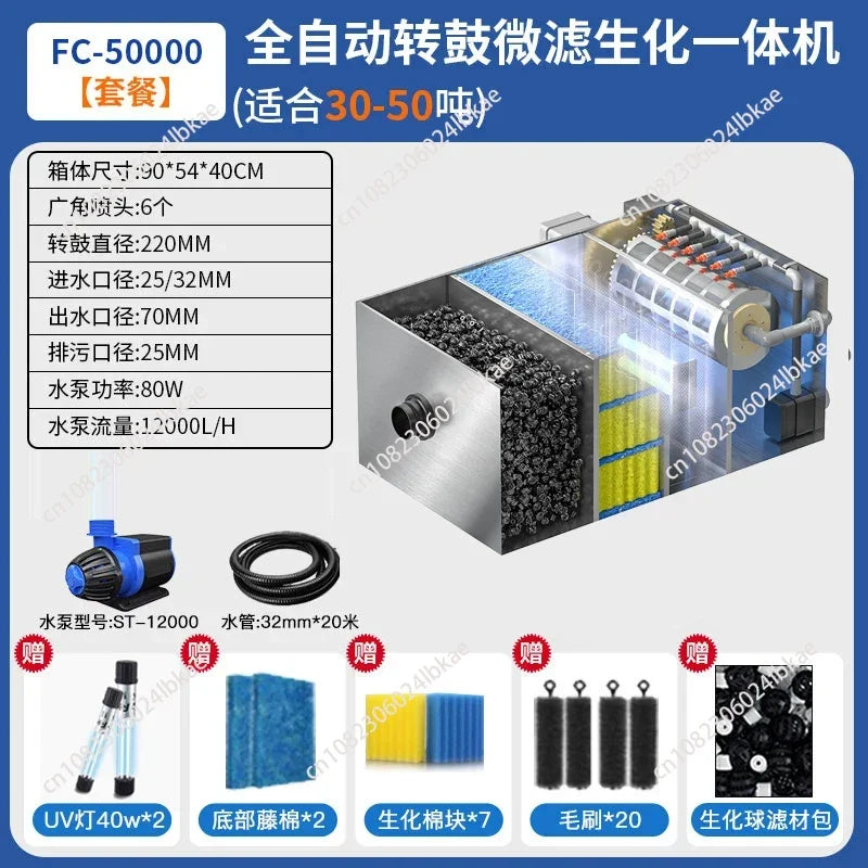 Aquaculture Drum Filter Stainless Steel Micro Screen Pond Water Recirculation Waste Remover Strainer