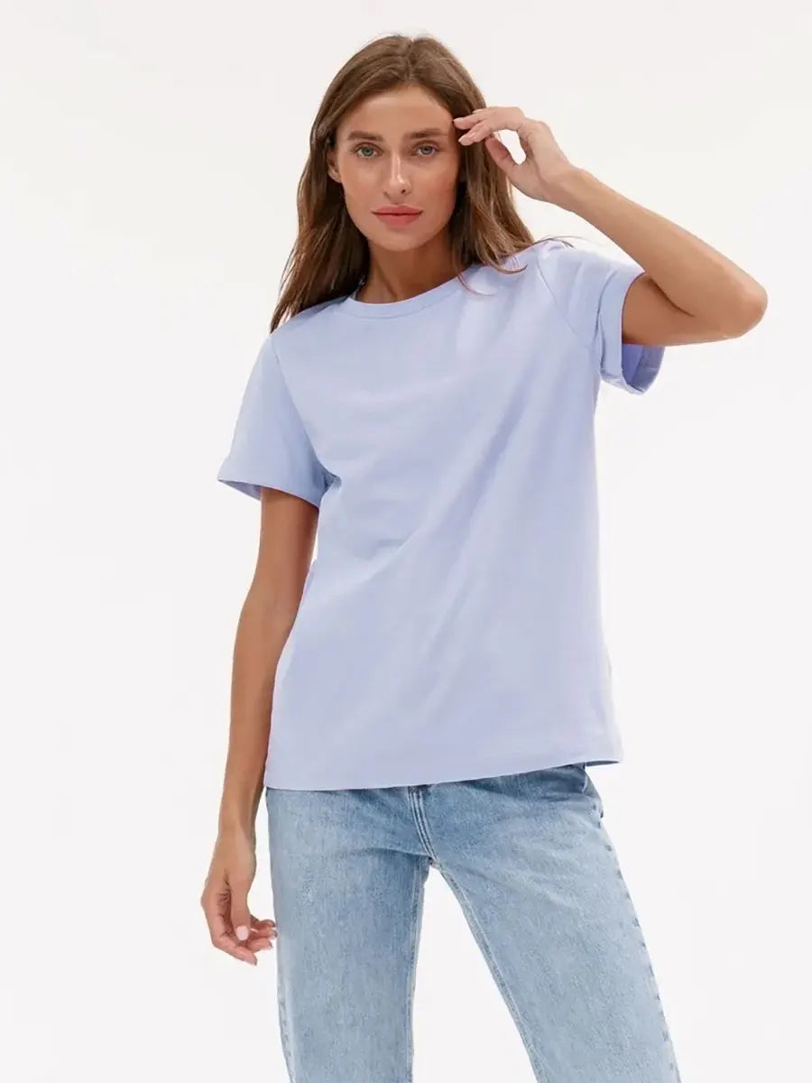 Cross border hot selling cotton T-shirt with round neck and short sleeves for European and American women loose basic top