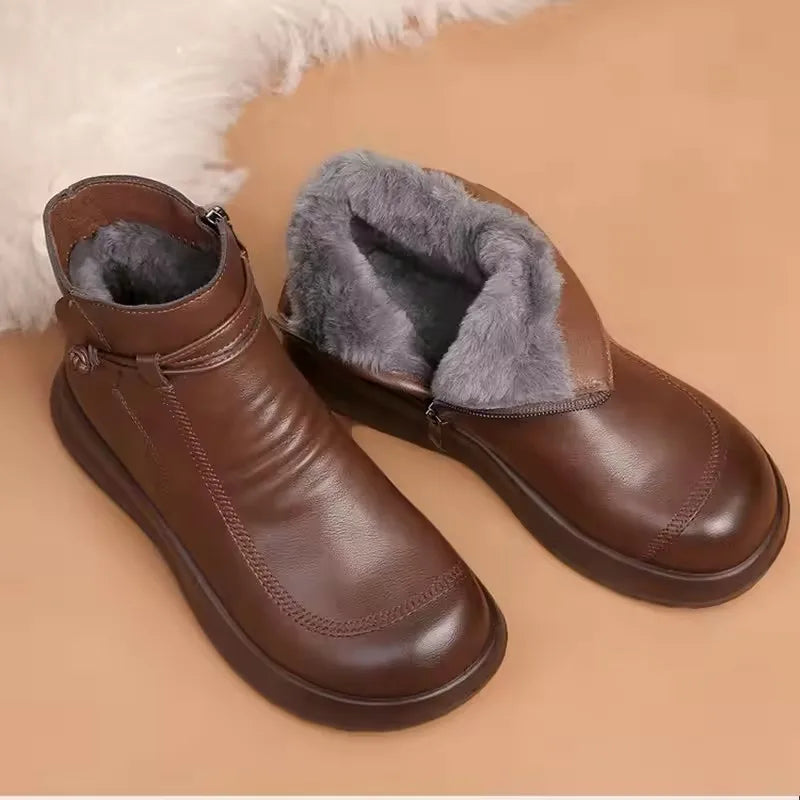 GKTINOO Fashion Winter Women Genuine Leather Ankle Boots Female Thick Wool Warm Snow Boots Mother Waterproof Non-slip Booties