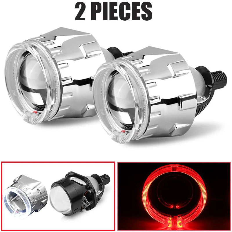2.5 Inch 80mm LED Halo Angel Eyes Projector Lens High Low Beam Bi LED Lights for H4 H7 9005 HB3 9006 HB4 Car Headlights Retrofit