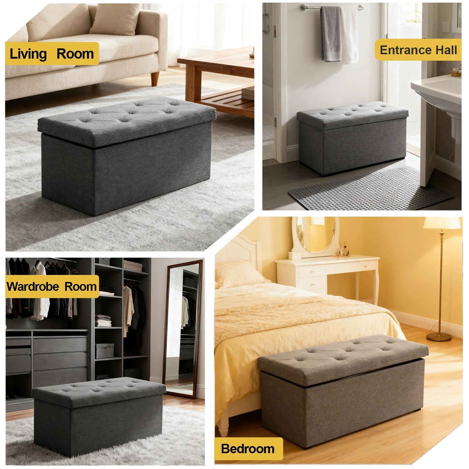 [Multi-Purpose Ottoman Bench] Heavy-Duty Multi-Purpose Folding Storage Ottoman Bench With Seat | Indoor/Outdoor, Space-Saving