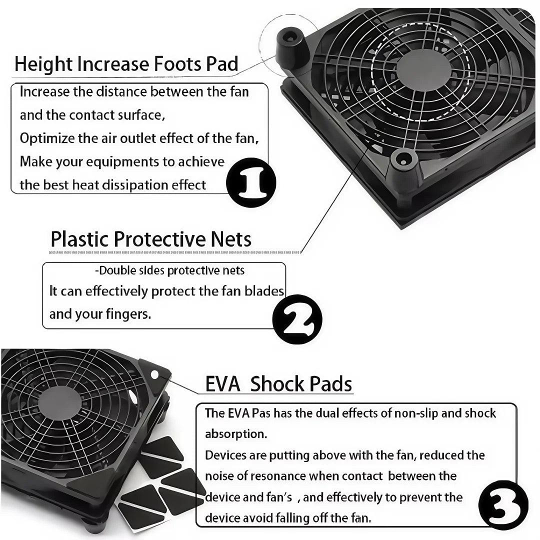 Router Cooling Fan DIY PC Cooler TV Box Wireless Silent Quiet DC 5V USB Power 120mm 240mm Fan 12CM W/Screws Protective Net.