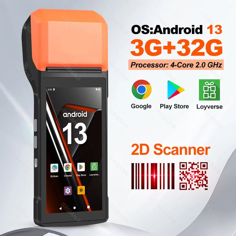 Intelligent Mobile Handheld PDA Terminal Receipt Printer 5.5'' Touch Screen Wireless Connectivity 1D/2D Reader Android 13/14