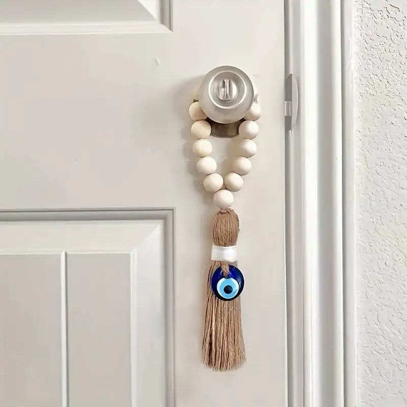 Wooden Patronus Amulet Tassel with Evil Eye Bead Door Handle Hanging Ornaments Modern Home Aesthetic Decor Home Decor Gift