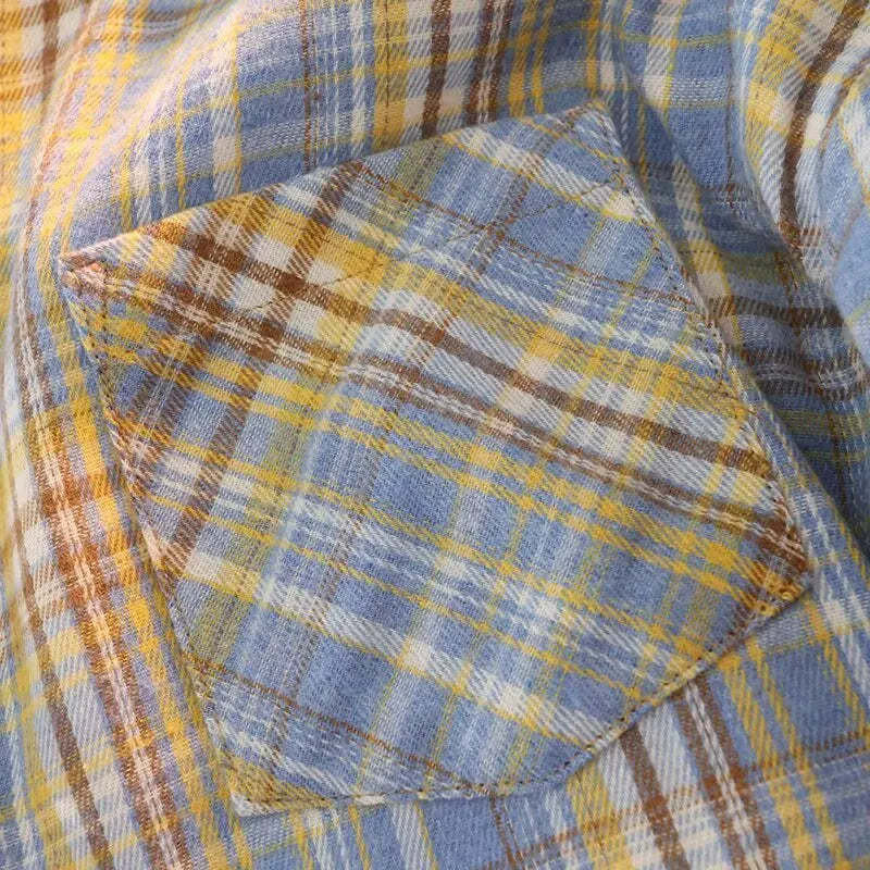 Retro Japanese Plaid Long Sve irt Men's Casual Loose Fit Spring Autumn Wear for Students And Couples Youth Faion