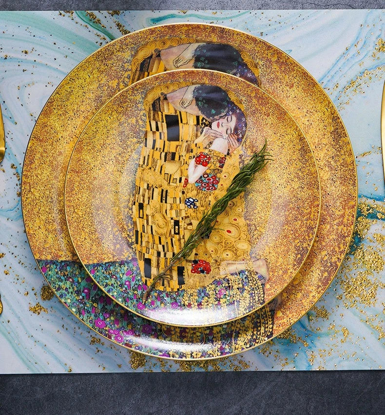 Klimt Kiss Bone China Dinning Plates Set Luxury Porcelain Plate for Dessert Steak Bread Cake Dish Home Party Tableware Gift