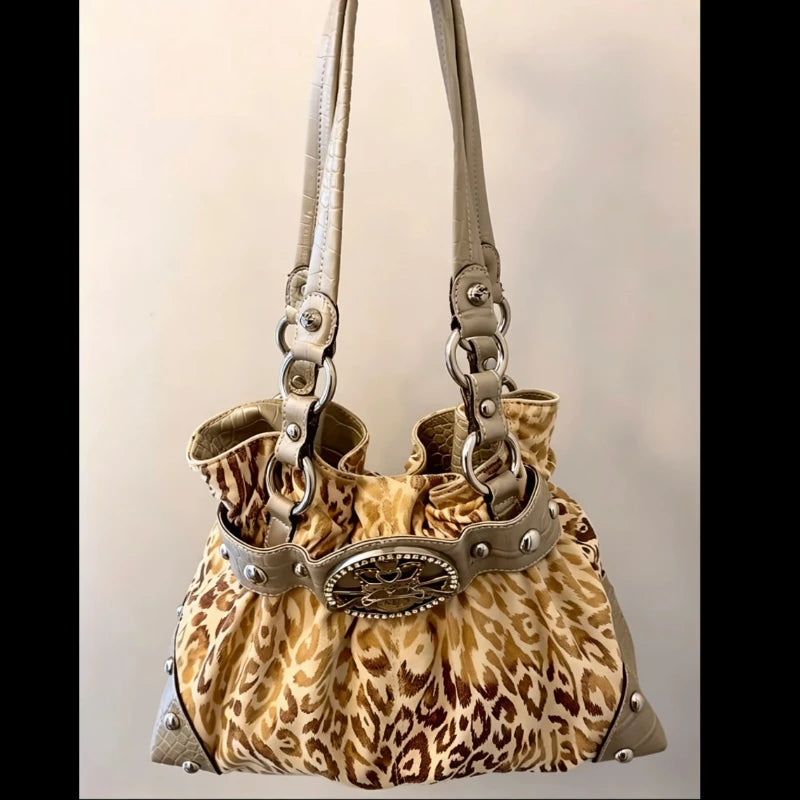 Luxury Women Rivet Handbag,Y2k Girls Metal Studded Underarm Shoulder Bag,Niche Belt Buckle Commuter Chic East-West Tote Bag