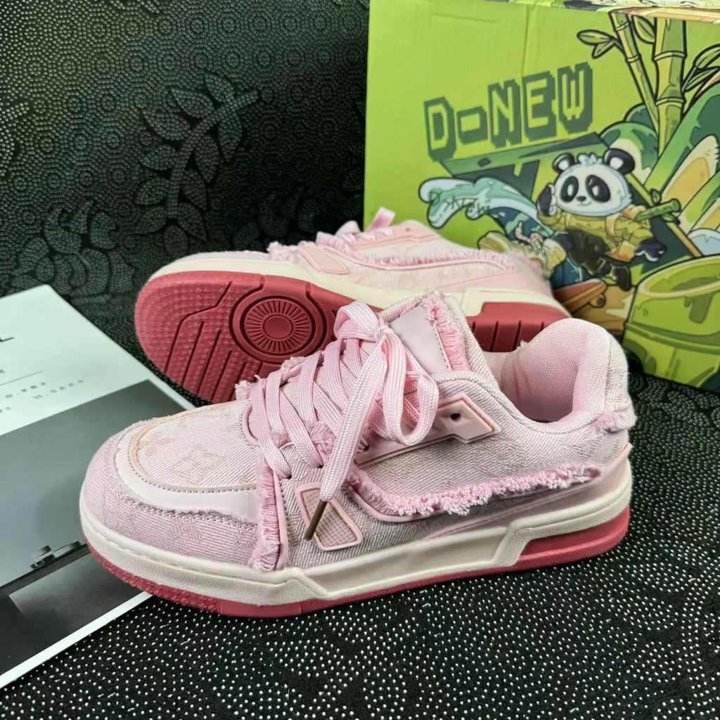 2025 New Casual Women's Sneakers Popular Niche Vintage Skateboard Spring Autumn All Match Shoes Couple Style Pink Sneakers