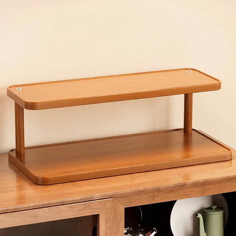 Versatile 2-Tier Wooden Storage Rack for Kitchen&Tea Room-Countertop Organizer with Decorative Desktop Multi-layer Storage Rack