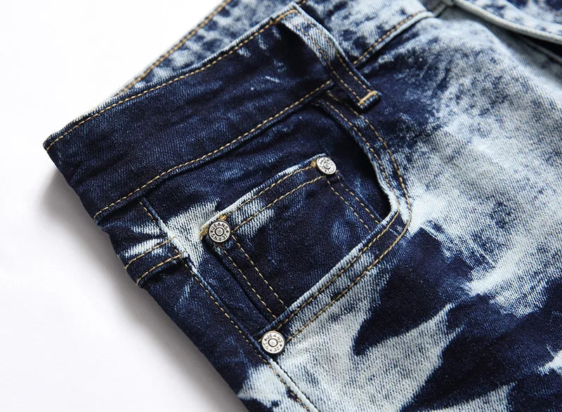 Kakan - New European and American Elastic Slim Fit Jeans for Men, High Street Novelty Deep Blue Long Jeans K36-L007