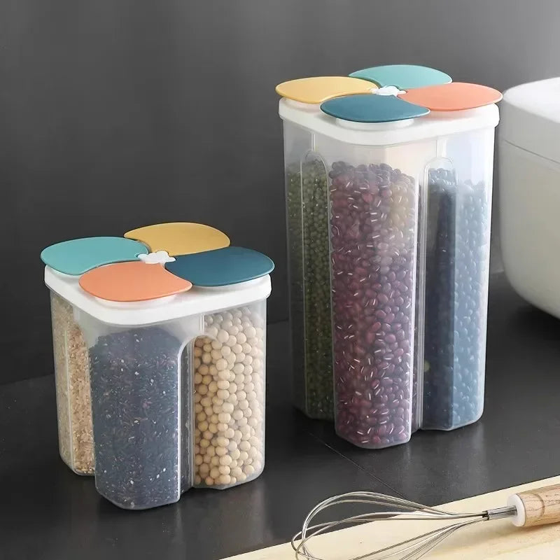 4 Grids Cereals Sealed Jar Kitchen Cereals Storage Box Plastic Food Container Moisture-proof Grain Tank Spaghetti Keep Fresh Box