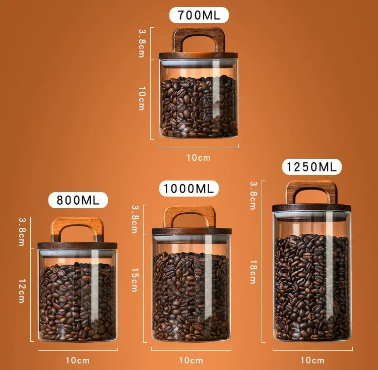 Clear Glass Jar with Bamboo Lid Sealed Canister Food Storage Container for Loose Tea Coffee Bean Sugar Salt Kitchen Gadgets