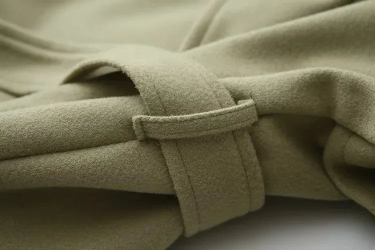Whisper Lumi Vintage Double Breasted Lapel Women Long Coat Elegant Loose Jacket With Belt Autumn Casual Ladies Streetwear