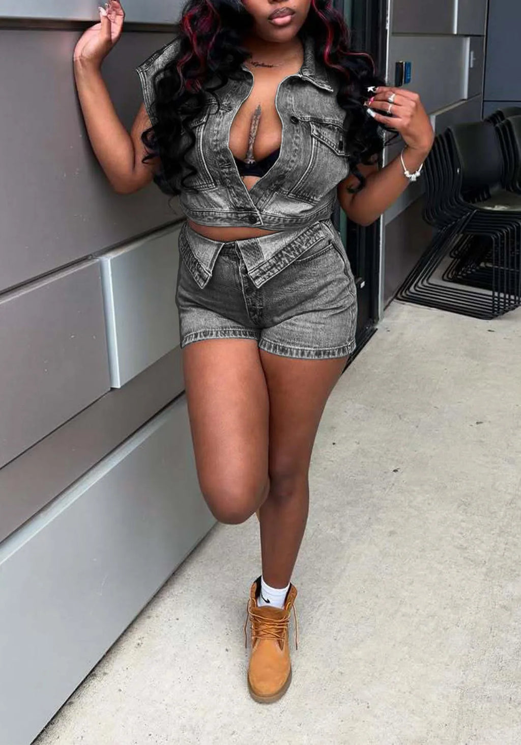 Shorts Sets Women Denim 2 Piece Suit Top Jeans Ensemble Summer 2025 Single Breasted Turn Down Collar Short Pants Vintage Outfits