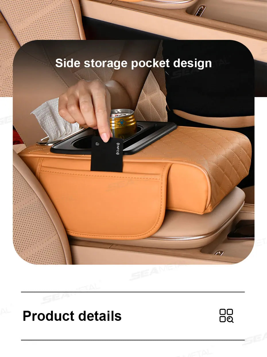 SEAMETAL Car Arm Rest Extension Cushion Multifunctional 7.5CM Thicken Center Console Box Cushion Elbow Support Pad Car Organizer