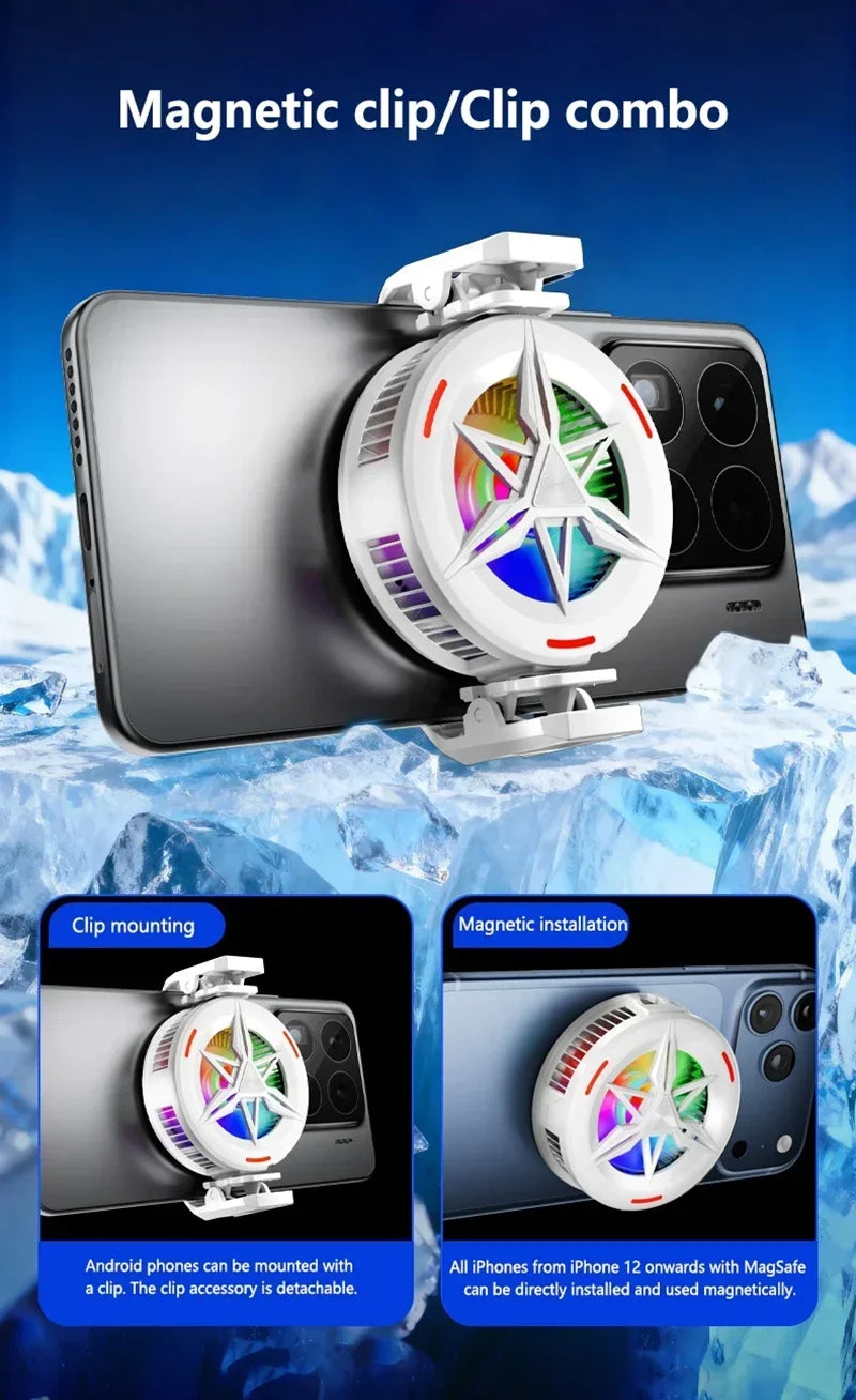 Phone Cooler for Gaming Magnetic Semiconductor Cooling Fan Back-Clip RGB Lights Fast Phone Cooling Fan for IOS Android Phone