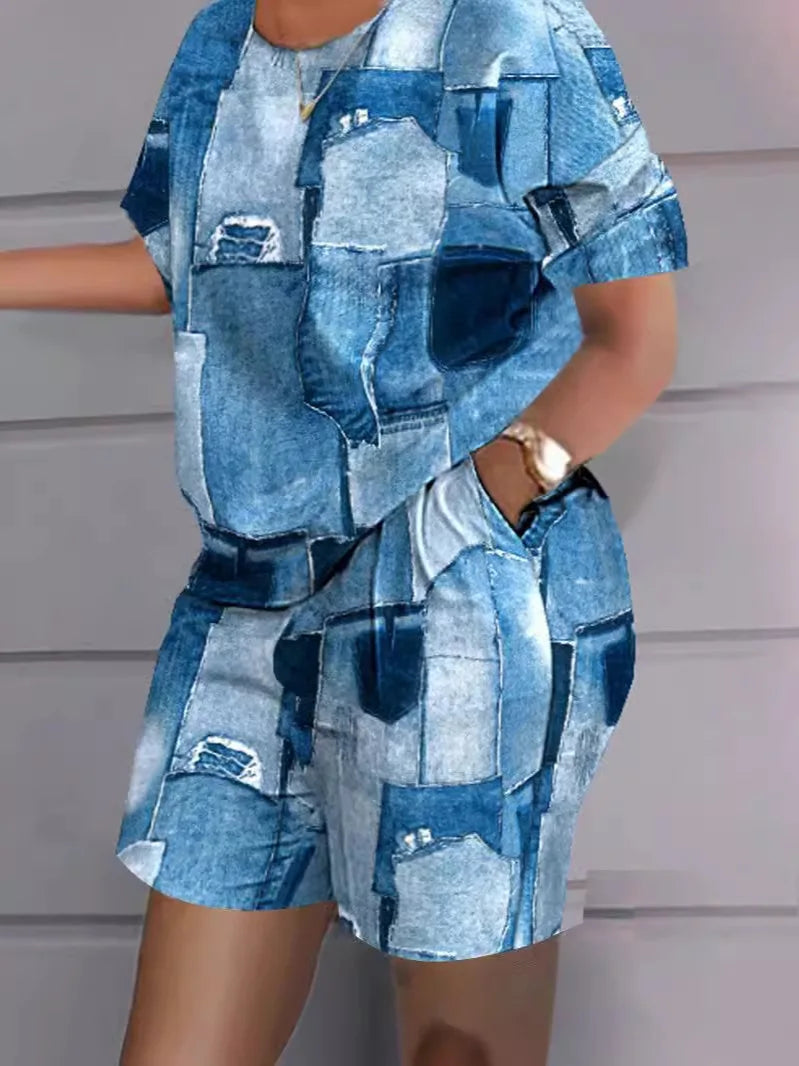 2026New Casual Set Solid Color Printed Shirt Button Long Sleeve Top+Pocket Shorts Set for Women womens matching sets 2 piece set