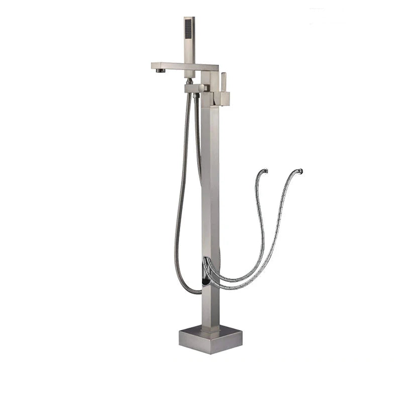 KEMAIDI Brass Freestanding Bathtub Shower Faucet Floor Tub Filler Mixer Tap 360 Degree Swivel Spout Shower Systerm Matte Black