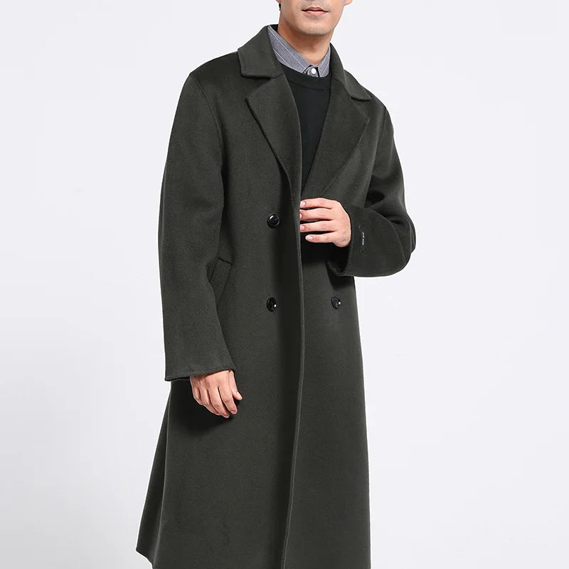Men's 100% Cashmere Thick Double-Sided Extended Coat, Classic and Versatile Fashion for Business and Leisure