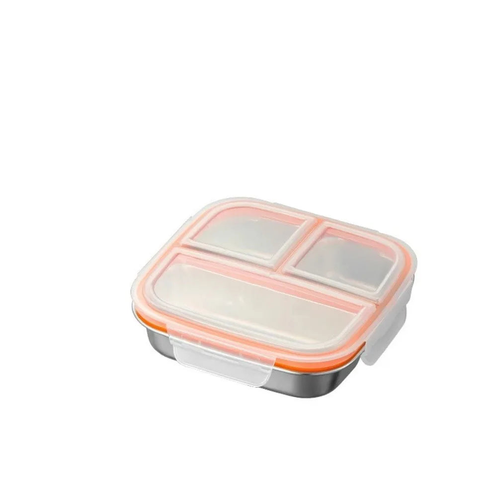 3/ 4 Grids Stainless Steel Lunch Box Reusable Sealed Food Container Leak Proof 600ml Capacity Student Meal Plate Microwave Oven