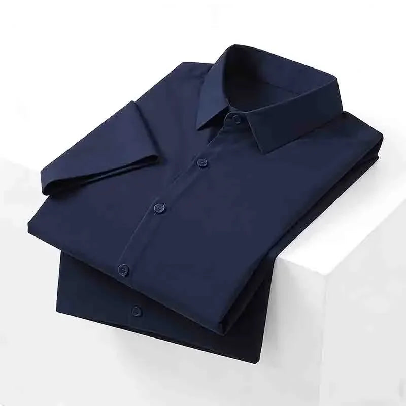 Casual Light Blue Short Sleeve Button Up Shirt for Men Versatile Collared Dress Shirt for Spring & Summer