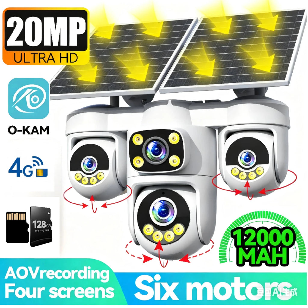 No Wiring Needed! Solar Security Camera 20MP, 360° Auto Tracking, Permanent Power, Full Color Night Vision, 2-Way Audio, IP66
