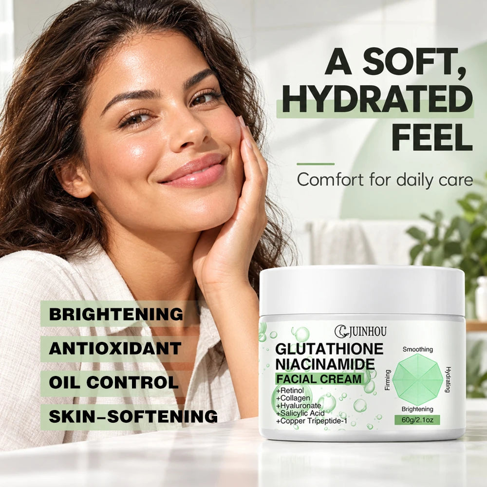 JUINHOU Face Cream Glutathione Niacinamide Moisturizer Evens Skin Tone Reduce Dullness Dark Spots Daily Facial Skin Care