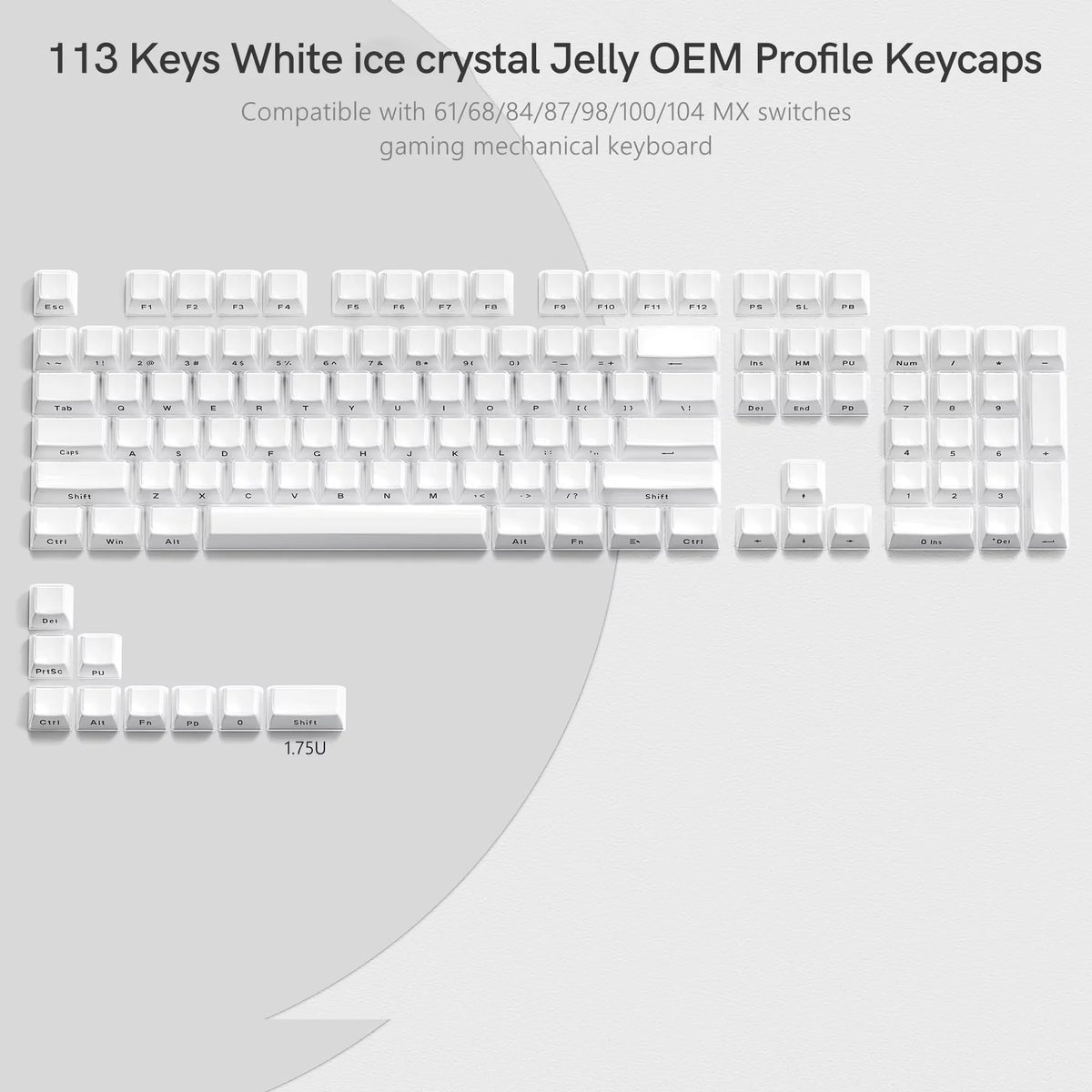 XVX Jelly Crystal Keycaps Side Print Pink/Blue 113keys Double Shote DIY Mechanical Keyboard OEM Profile Translucent Keycaps
