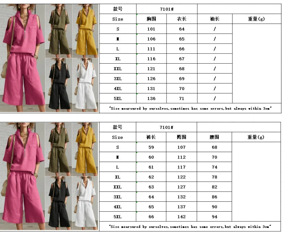 Two piece Women's clothing 2026 Summer New Fashion Loose Solid Short sleeved Top+elastic waist Pants Casual Clothing Sets