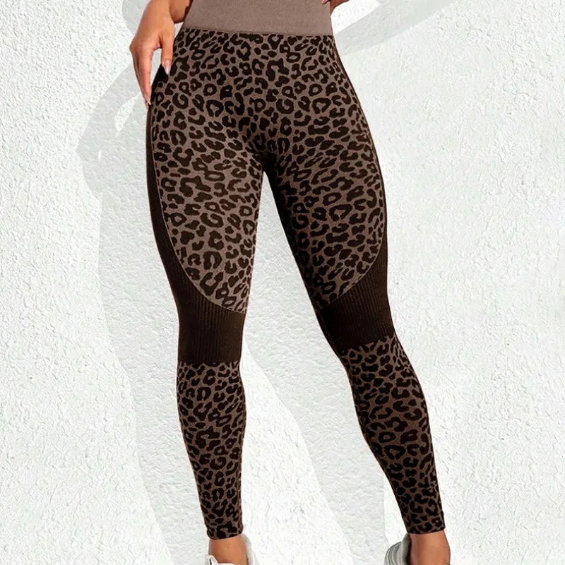 Women Leopard Print Leggings Seamless Knited Yoga Pants High Elastic Sexy Hip Liftting Workout Running Fitness Pants