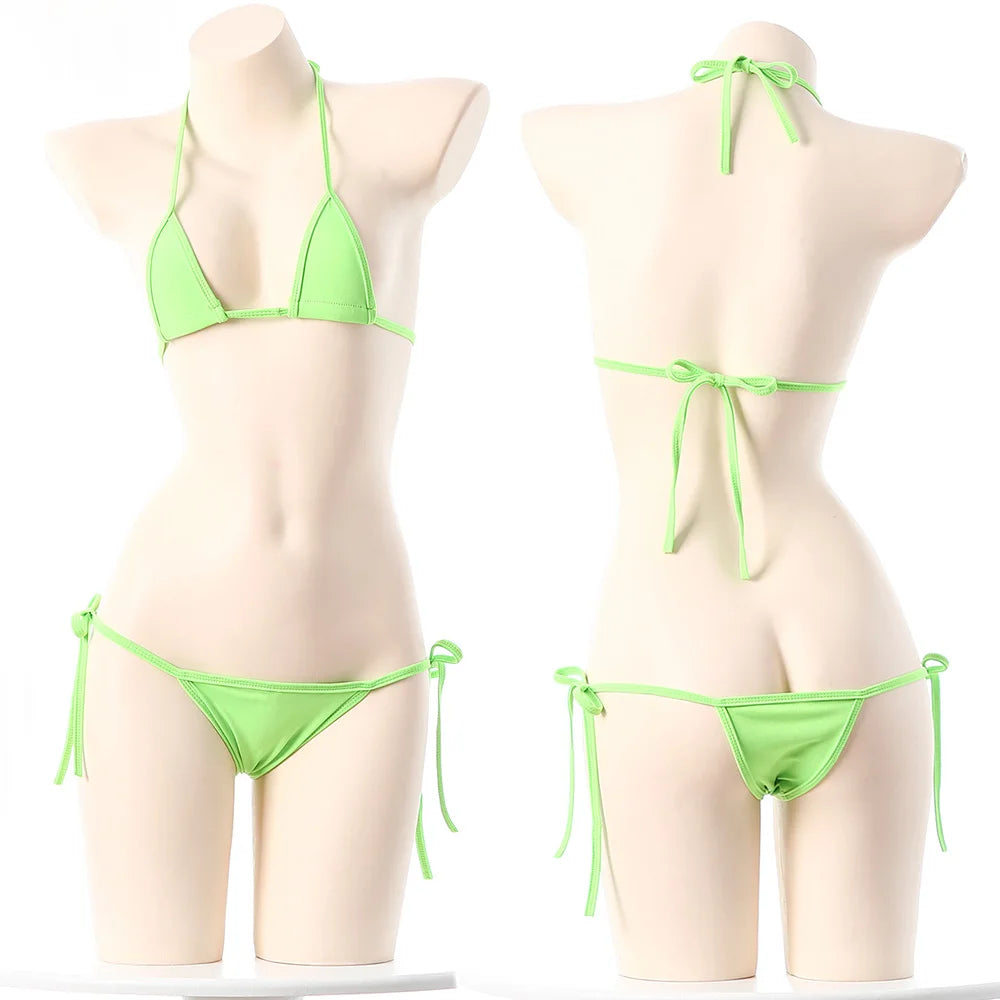 Sexy Micro Bikini 2025 Women Dopamine Solid Color Bikini Lace Up Bikinis Sets Swimsuit Swimwear Underwear Lingerie