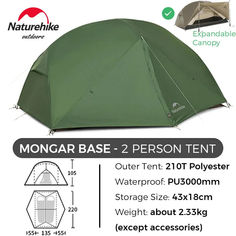 Naturehike Tent Mongar BASE/PRO/UL 1 2 3 Person Tent Ultralight Outdoor Camping Tent Waterproof Hiking Backpacking Tent Awning