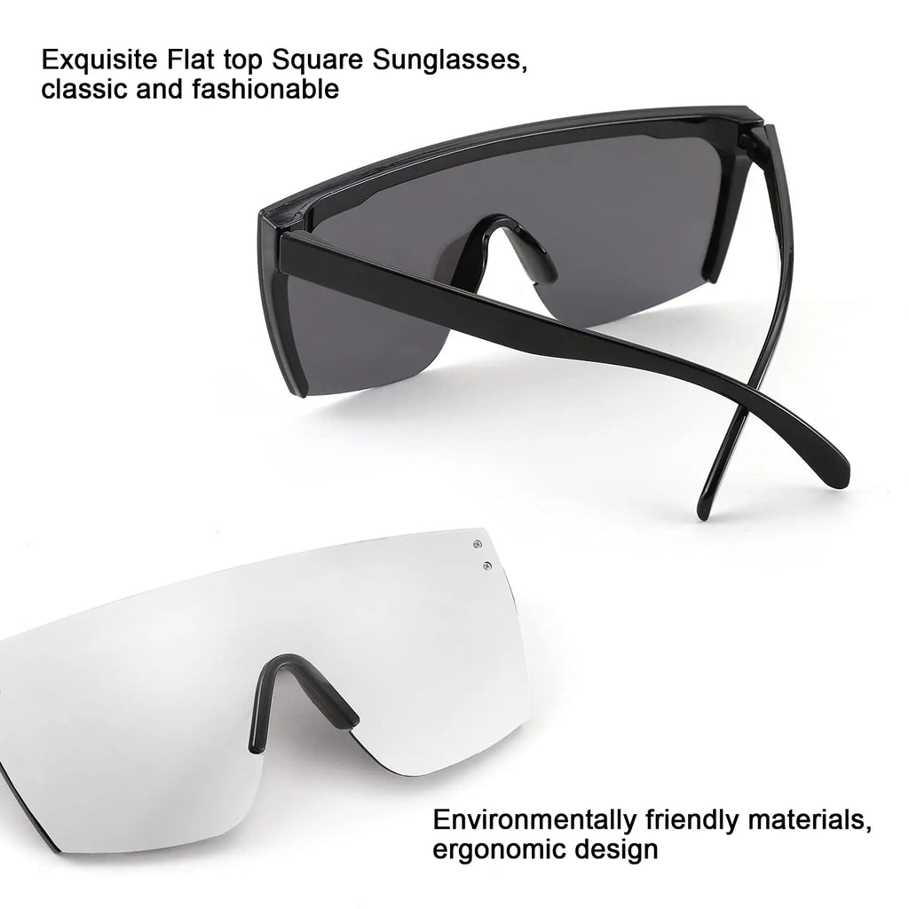 Men's sunglasses Mirrored Oversized Rimless Sun Glasses for Men Women Flat Top Shield Wrap Square UV400