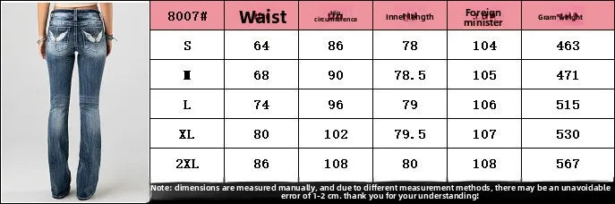 Women Embroidery Pockets Distressed Jeans Mid Waist Stretch Slim Fit Pants Vintage Denim Trousers Autumn Female Streetwear