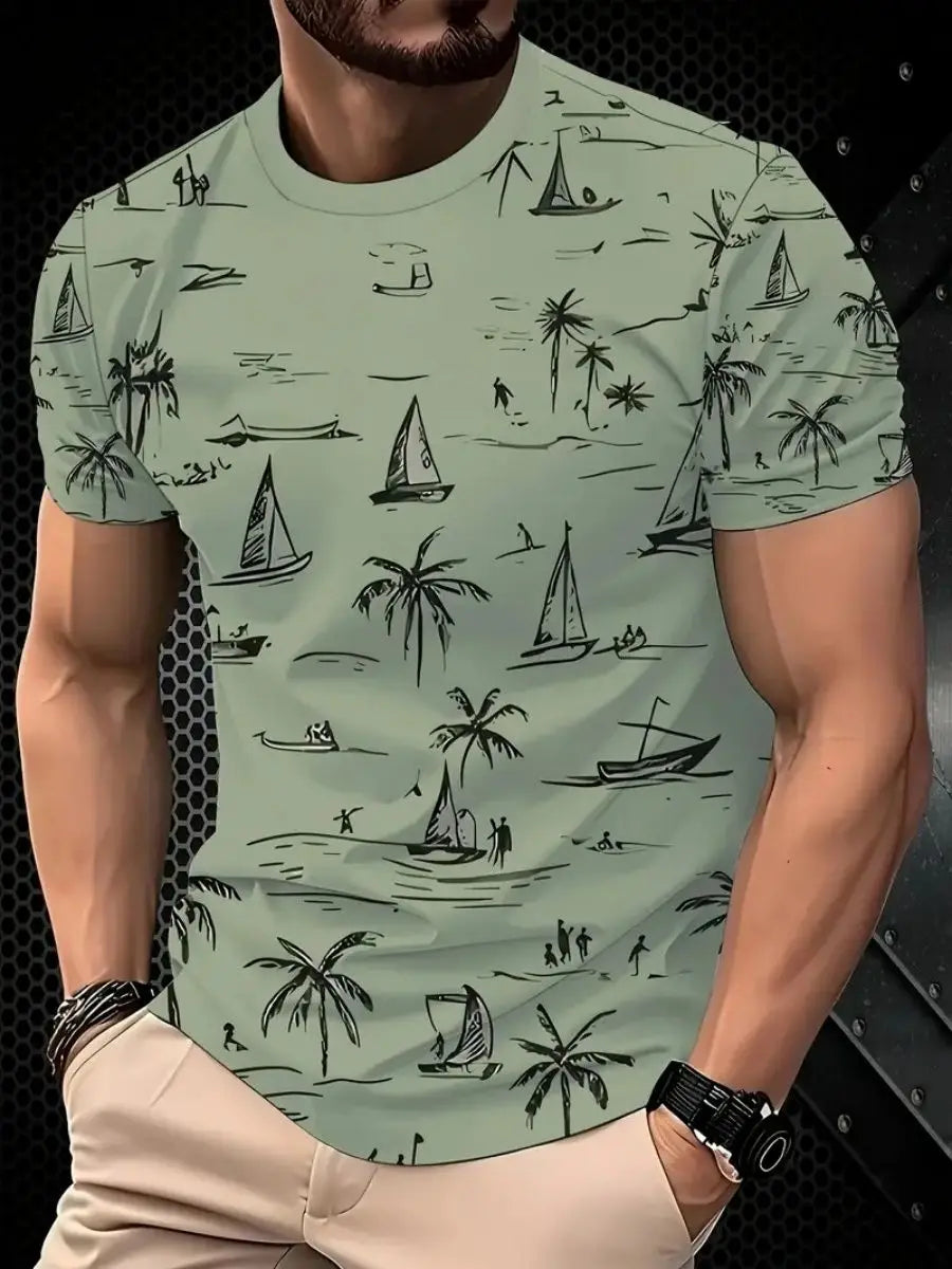 Coconut Tree 3D Print Hawaiian T-Shirts Men Women Round Neck Short Sleeve T Shirt Oversized Street Tee Street Top Men's Clothing