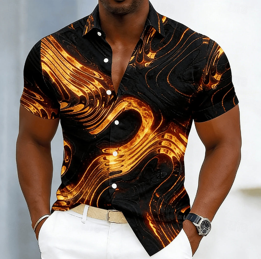 Men's Cyberpunk Fluid Gradient Print Short Sleeve Shirt, Spring Summer Edgy Casual Party Blouse, Loose Casual Top