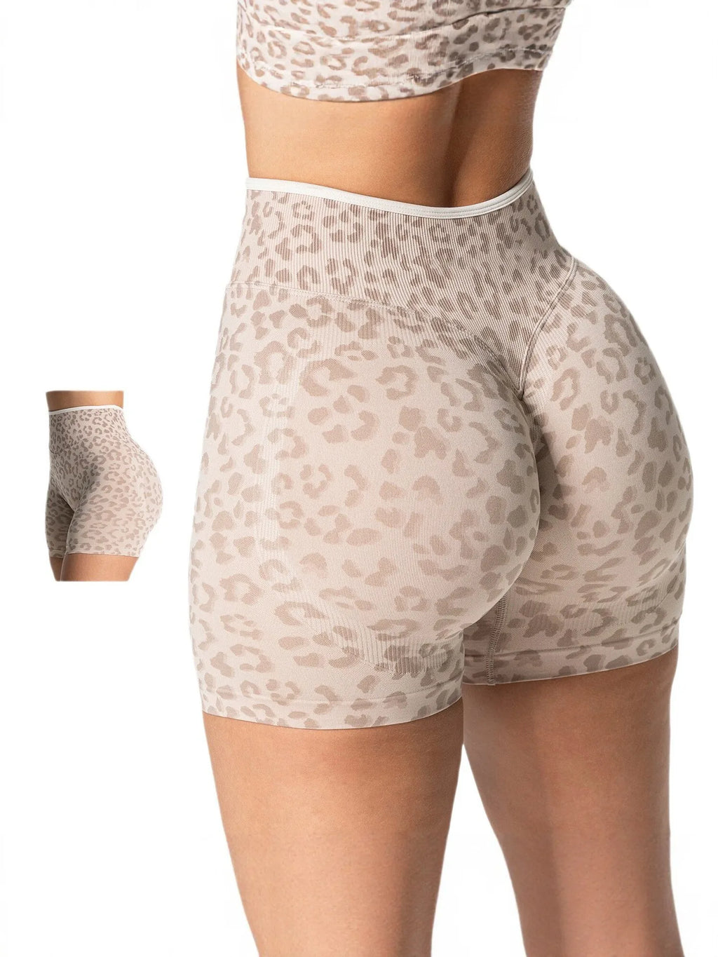 Custom LOGO women's hot-selling in high waist belly leopard print  colors seamless yoga hip lift tight running sports shorts