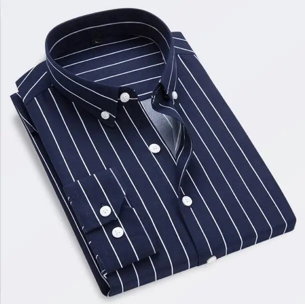2026 Men's Classic Striped Shirt, Single-breasted Long-sleeved Shirts Autumn New Top Red Blue Black Slim Version Male Chemise
