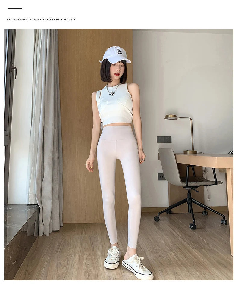 BIVIGAOS Summer New White Khaki Shark Leggings Women Thin High Waist Slim Legs Skinny Leggings Sports Fitness Leggings Spring